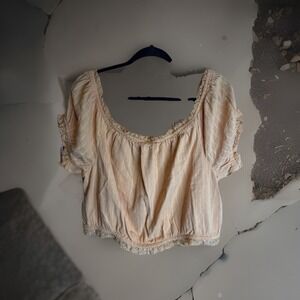 American Eagle Off Shoulder Blouse Peach Lace Trim Boho Top XL Casual